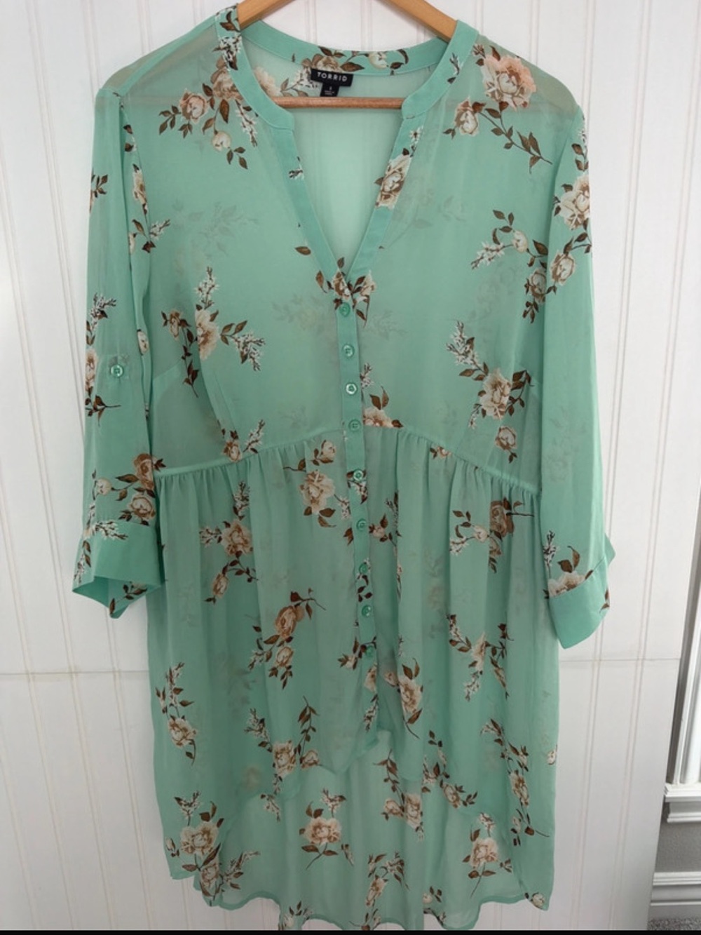 torrid Mint Green Floral Button-Front Midi Tunic